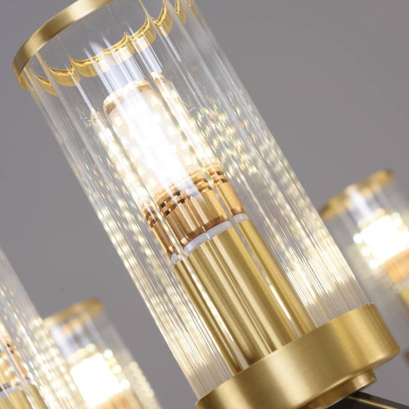 Vorelle Gold Chandelier – Modern Glass Cylinder Ceiling Light