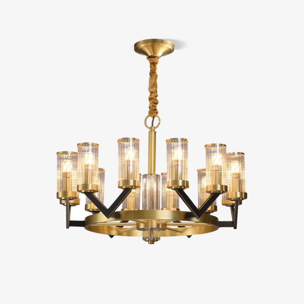 Vorelle Gold Chandelier – Modern Glass Cylinder Ceiling Light