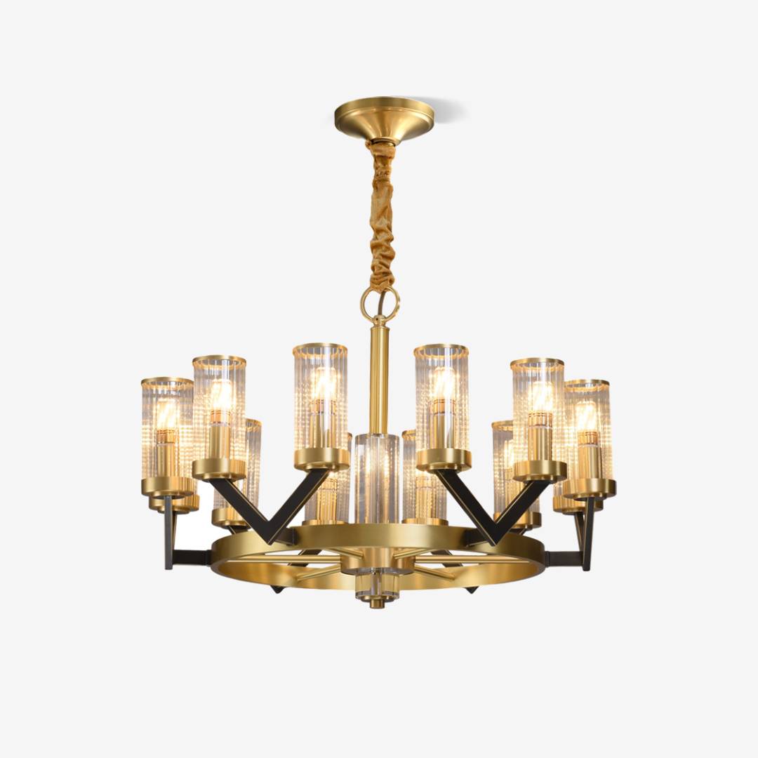 Vorelle Gold Chandelier – Modern Glass Cylinder Ceiling Light