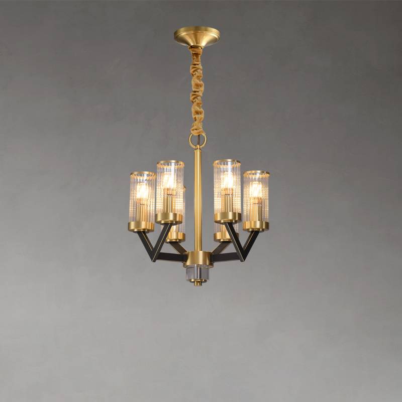 Vorelle Gold Chandelier – Modern Glass Cylinder Ceiling Light