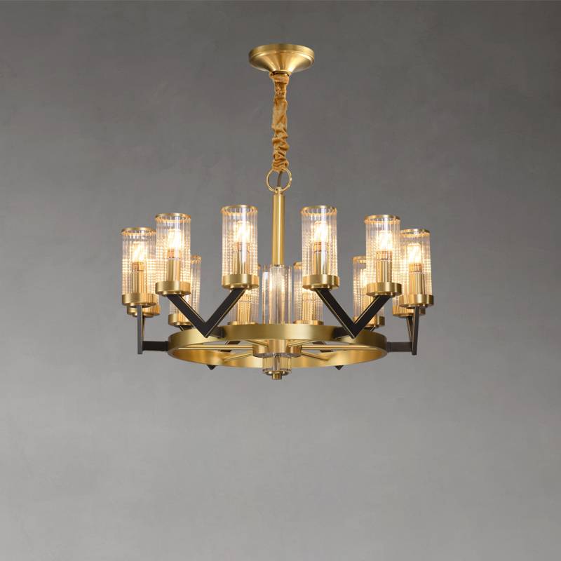 Vorelle Gold Chandelier – Modern Glass Cylinder Ceiling Light