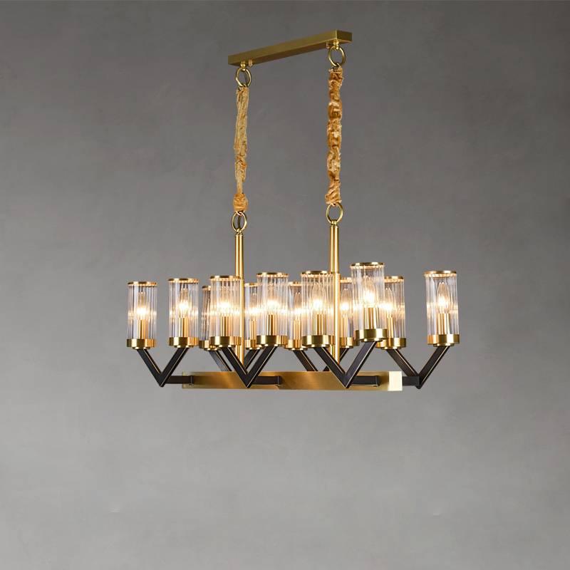 Vorelle Gold Chandelier – Modern Glass Cylinder Ceiling Light