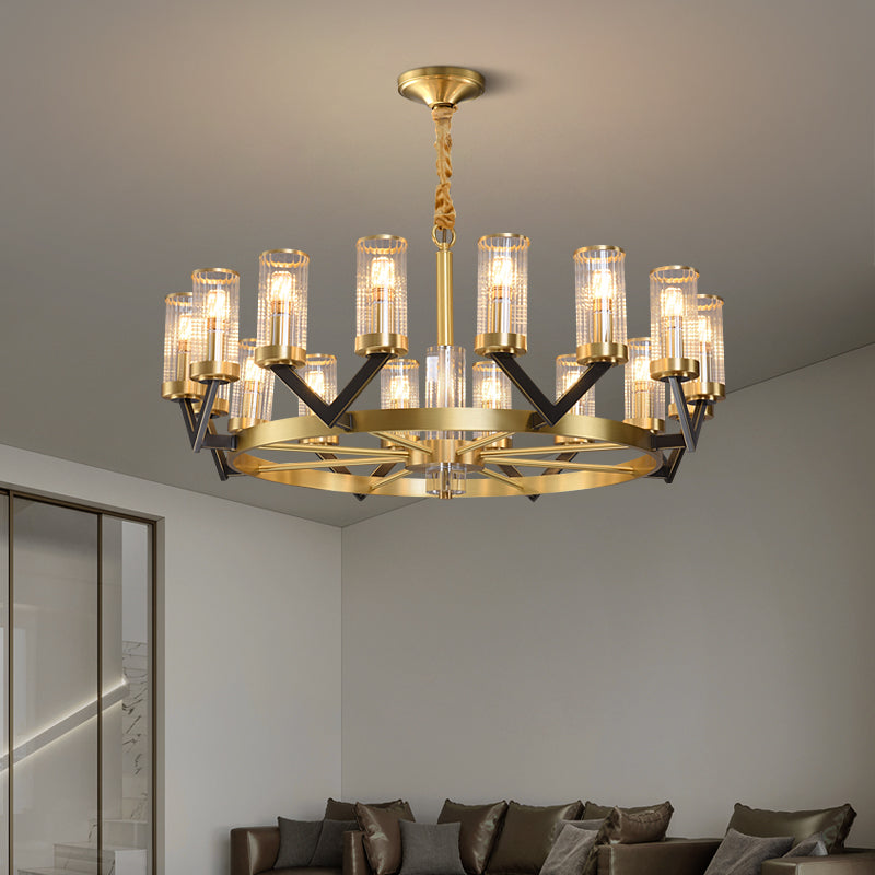Vorelle Gold Chandelier – Modern Glass Cylinder Ceiling Light