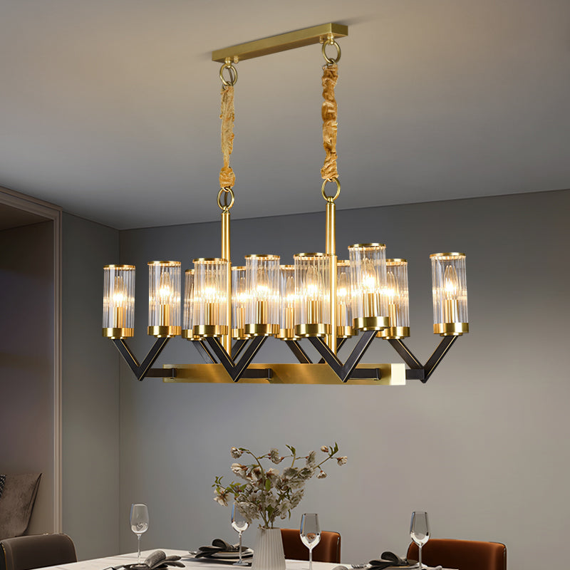 Vorelle Gold Chandelier – Modern Glass Cylinder Ceiling Light