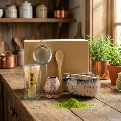 Matcha Tea Set with Ceramic Bowl & Bamboo Whisk Rustic Marble Matcha Kit for Traditional Japanese Tea Preparation & Gifting