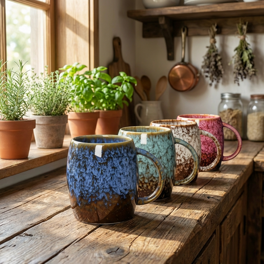 Set of 4 Ceramic Coffee Mugs Retro Marble Effect Coffee Cups 400ml Colorful Rustic Drinkware for Tea Coffee & Kitchen Decor