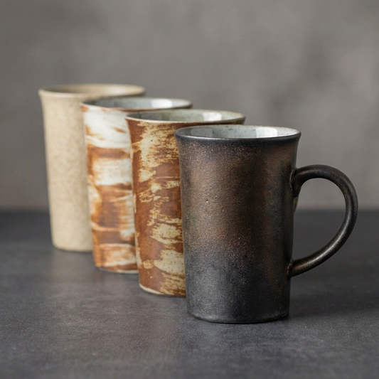 Set of 4 Ceramic Coffee Cups Vintage Earth Tone Coffee Mug Set 350ml Rustic Modern Drinkware for Tea Coffee & Kitchen Decor