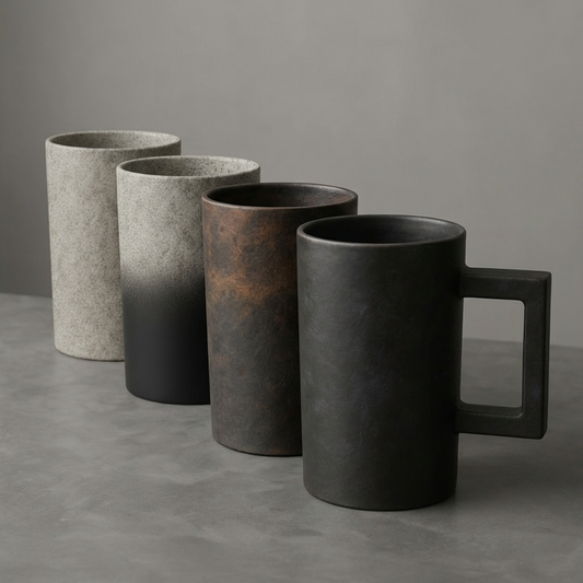 Set of 4 Ceramic Coffee Mugs Vintage Industrial Coffee Cups 380ml Modern Rustic Drinkware for Tea Coffee & Kitchen Decor
