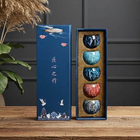 Ceramic Tea & Espresso Cup Gift Set with Gift Box 5 Piece Porcelain Coffee Cup Set for Tea Lovers Modern Glazed Drinkware