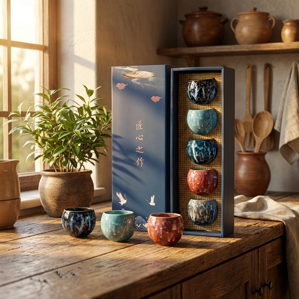 Ceramic Tea & Espresso Cup Gift Set with Gift Box 5 Piece Porcelain Coffee Cup Set for Tea Lovers Modern Glazed Drinkware