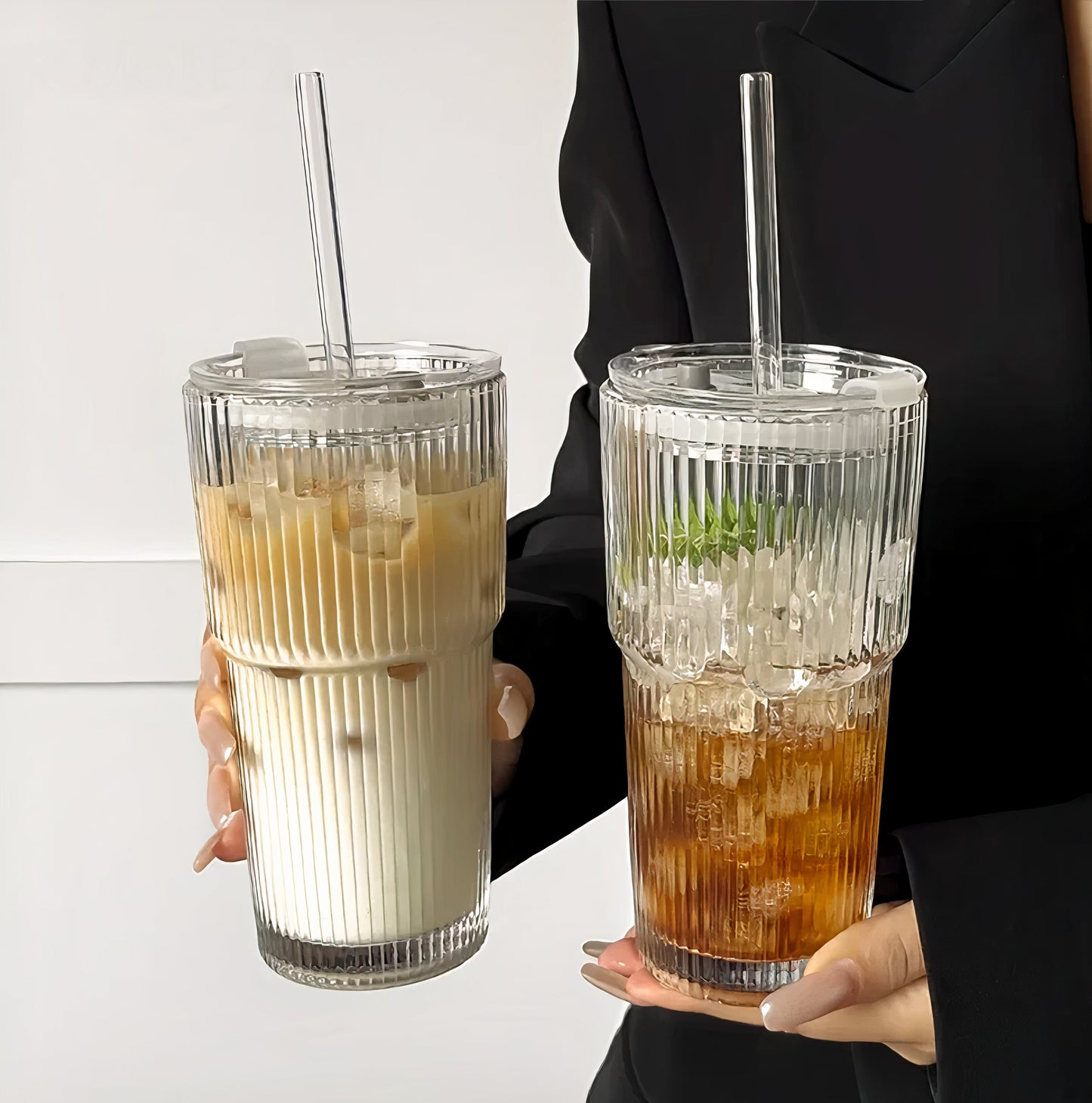 Glass Tumbler Cup with Straw & Lid 600ml Iced Coffee Travel Cup Reusable Drinking Glass for Cold Drinks Dishwasher Safe