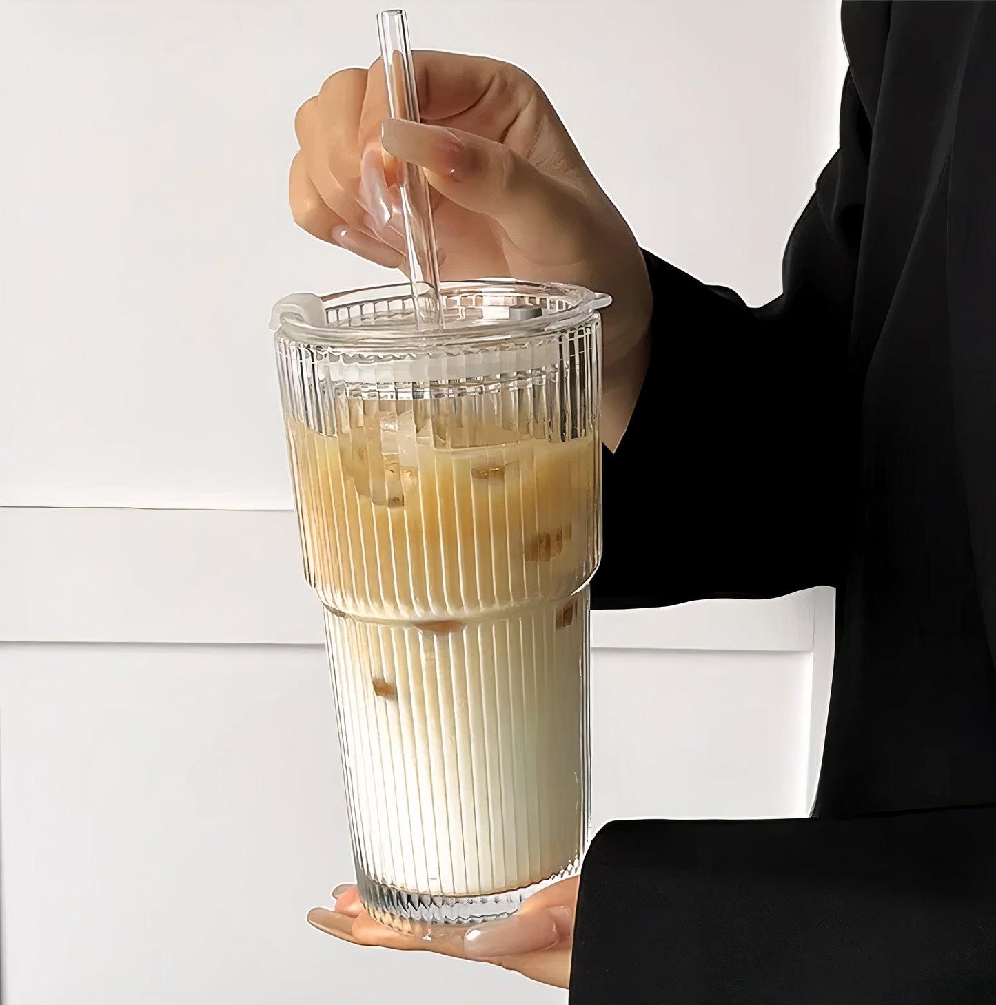 Glass Tumbler Cup with Straw & Lid 600ml Iced Coffee Travel Cup Reusable Drinking Glass for Cold Drinks Dishwasher Safe