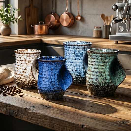 Set of 4 Large Ceramic Coffee Mugs 500ml Abstract Coffee Cups Modern Rustic Drinkware for Tea Latte Coffee & Kitchen Decor