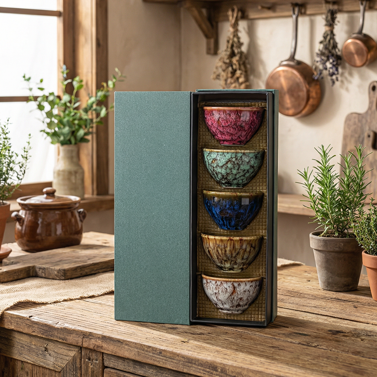 5 Piece Ceramic Tea Cup Gift Set Rainbow Marble Tea Cups with Gift Box Colorful Drinkware for Tea Coffee & Hot Drinks 150ml