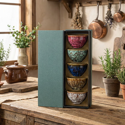 5 Piece Ceramic Tea Cup Gift Set Rainbow Marble Tea Cups with Gift Box Colorful Drinkware for Tea Coffee & Hot Drinks 150ml