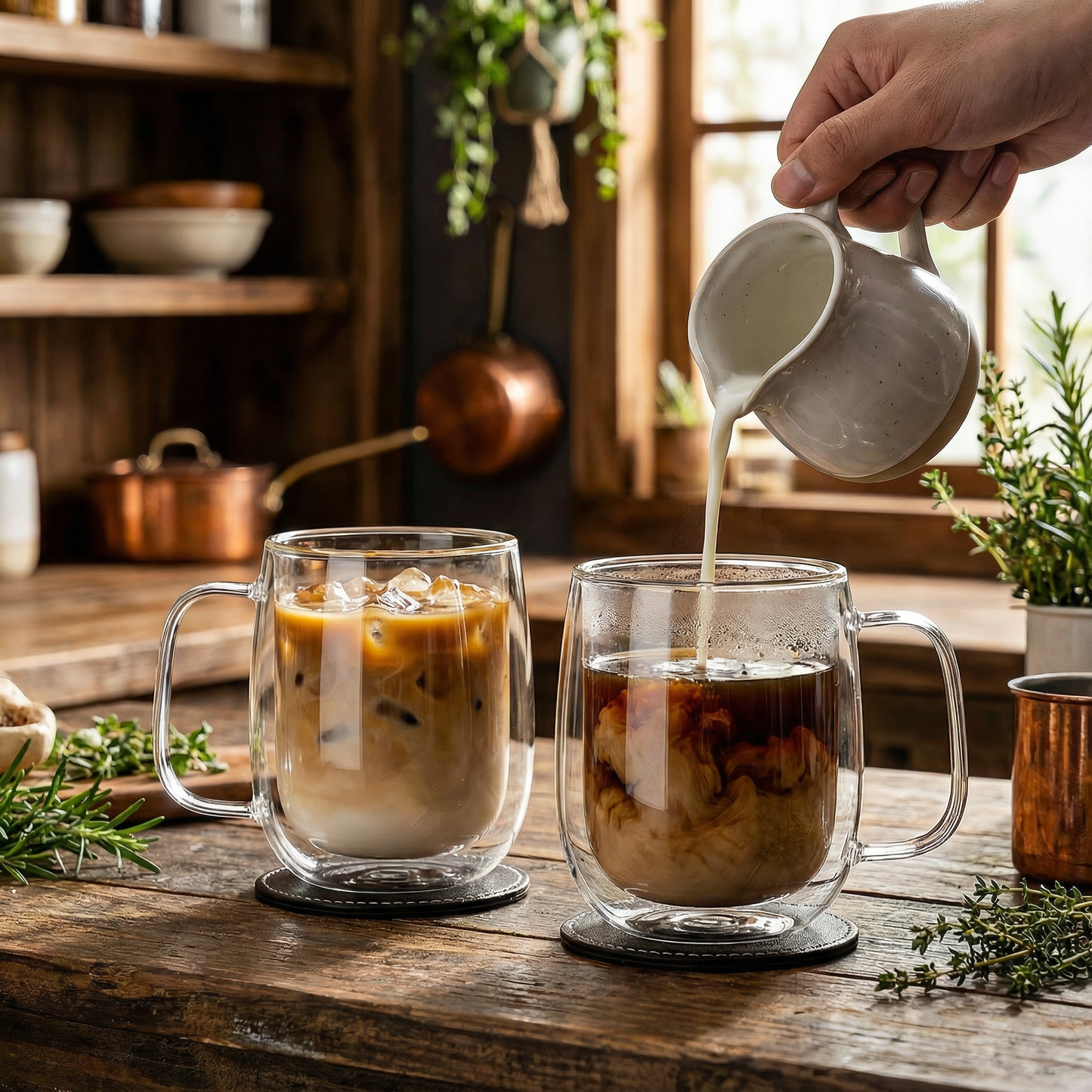 Set of 4 Double Walled Glass Coffee Cups 350ml Insulated Latte Mugs for Coffee Tea Cappuccino Dishwasher Safe Glassware