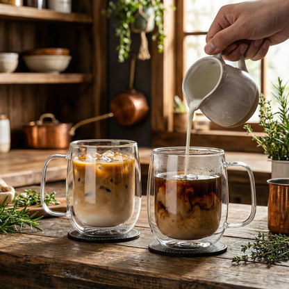 Set of 4 Double Walled Glass Coffee Cups 350ml Insulated Latte Mugs for Coffee Tea Cappuccino Dishwasher Safe Glassware