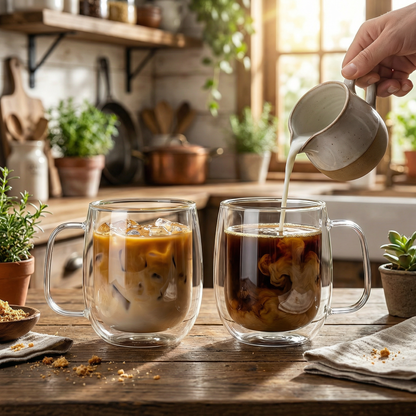 Set of 4 Double Walled Glass Coffee Cups 350ml Insulated Latte Mugs for Coffee Tea Cappuccino Dishwasher Safe Glassware