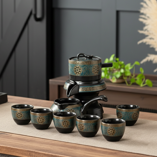 10 Piece Ceramic Tea Set with Teapot & Travel Case Vintage Oriental Tea Gift Set for Gongfu Tea Ceremonies & Home Tea Serving