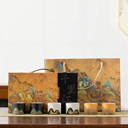 6 Piece Ceramic Espresso Cup Gift Set with Travel Storage Box 60ml Coffee Cups for Espresso Cortado Tea & Coffee Lovers